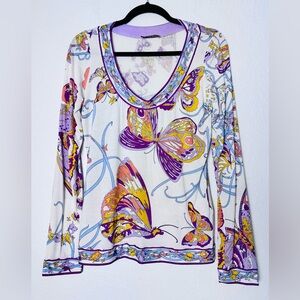 Emilio Pucci Vintage Y2K Butterfly Shirt Jersey Top Small / Medium Soft